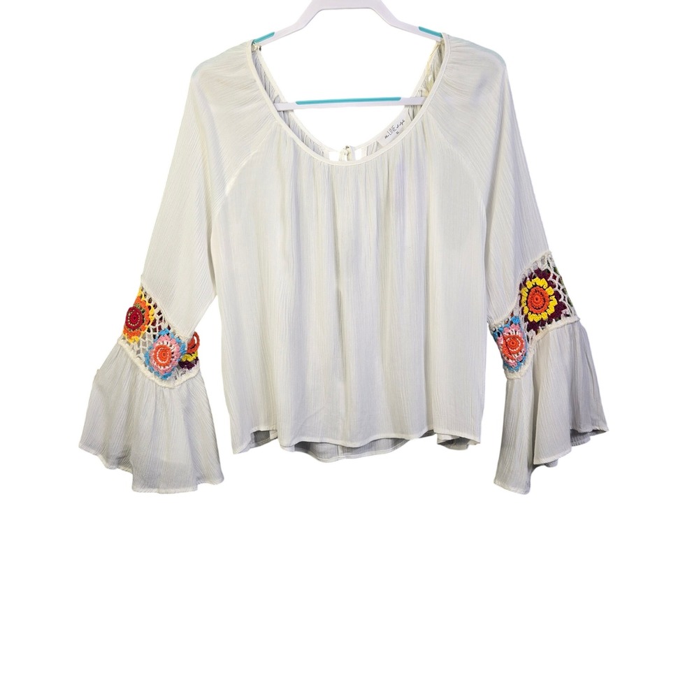The Line of‎ Style Blouse Womens XL White Crochet Bell Sleeve Boho NWT